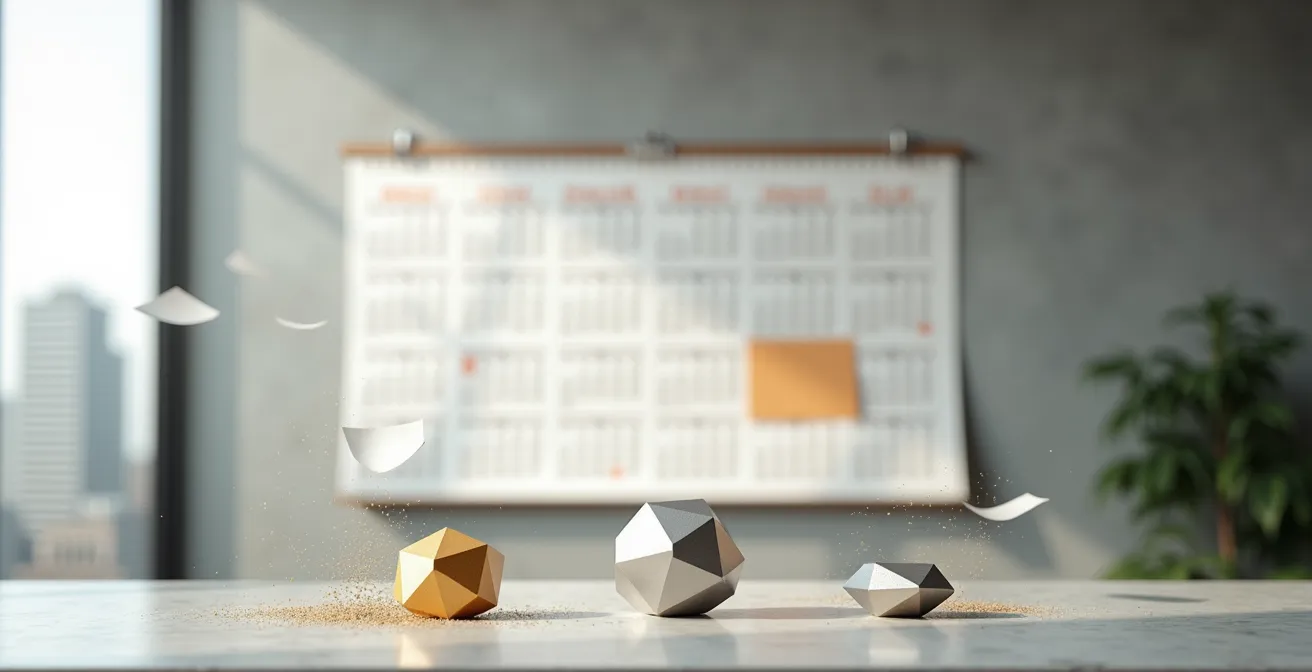 Calendrier avec marqueurs temporels représentant les échéances critiques d'un prêt relais