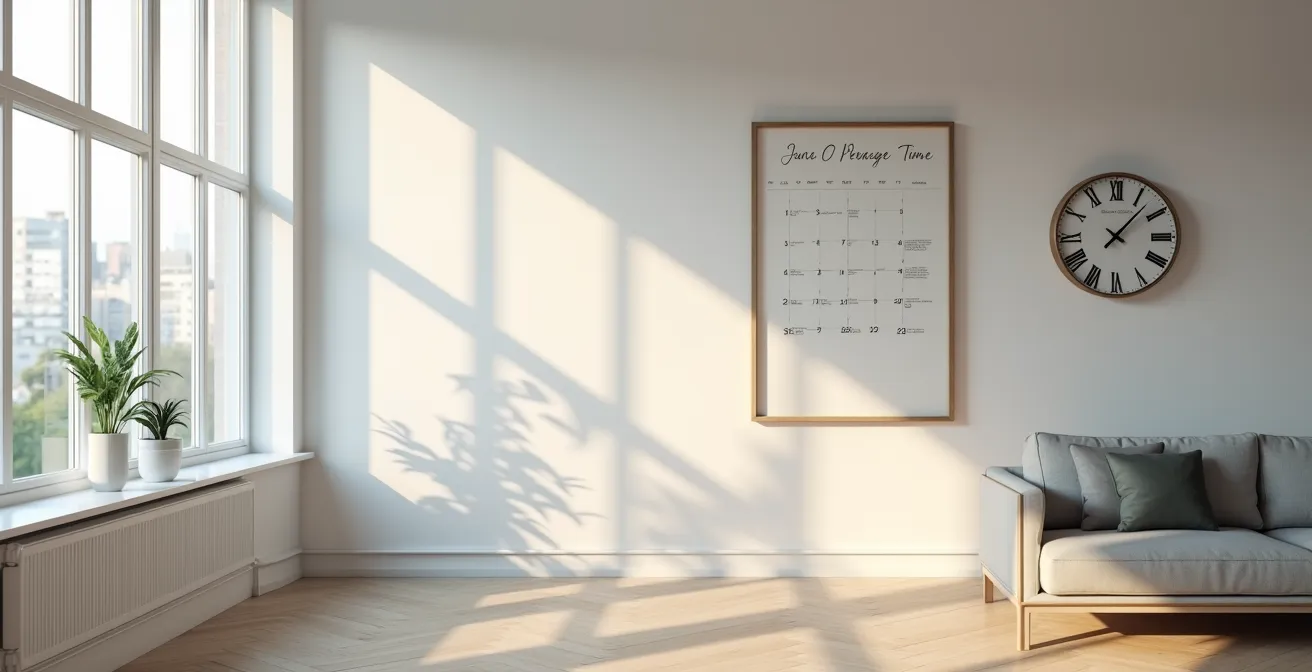 Calendrier et horloge symbolisant la synchronisation des dates dans une transaction immobilière