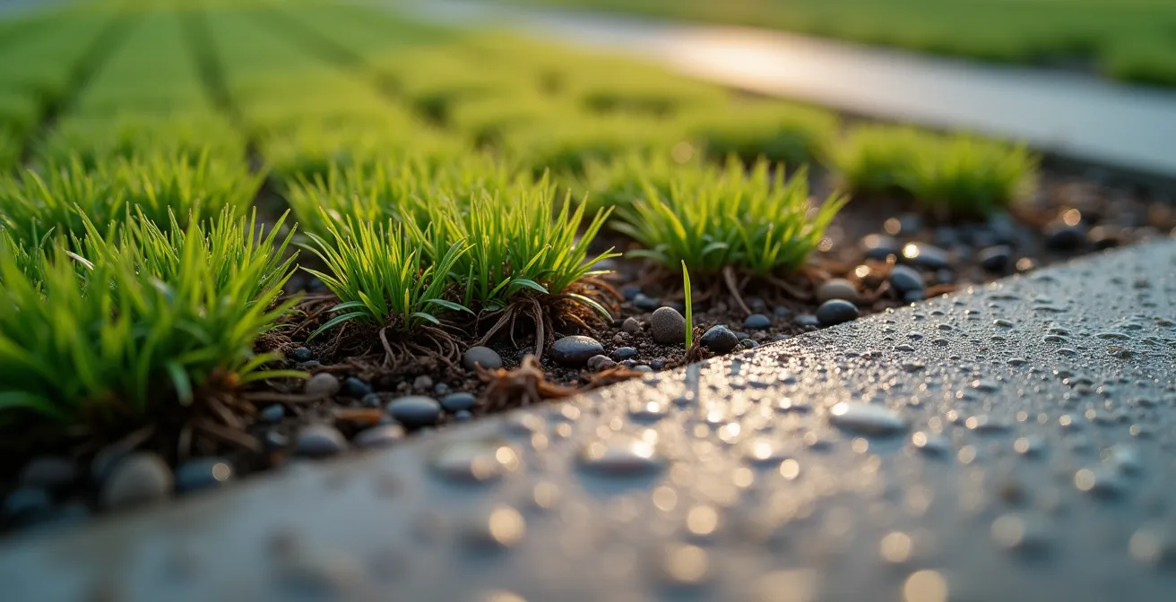 Vue aérienne d'une parcelle montrant les différentes zones de perméabilité et végétalisation