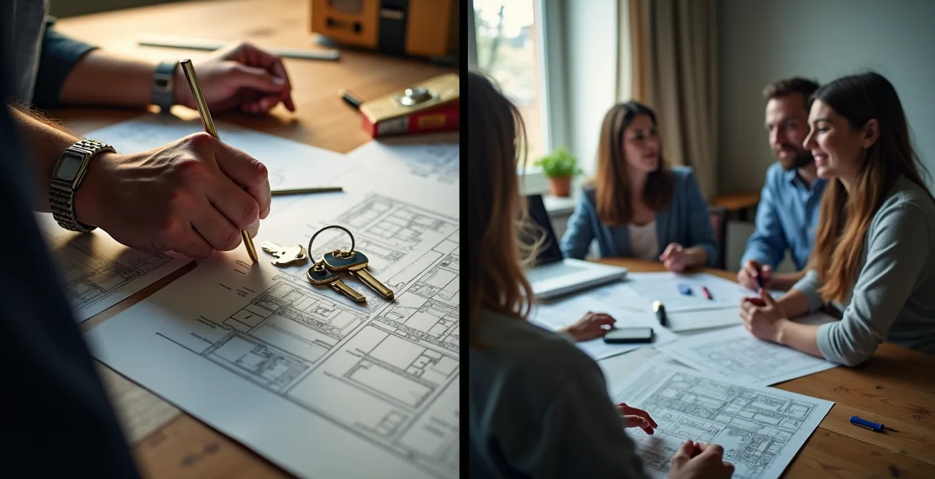 Contraste entre propriétaire de maison gérant ses travaux et copropriétaire en réunion