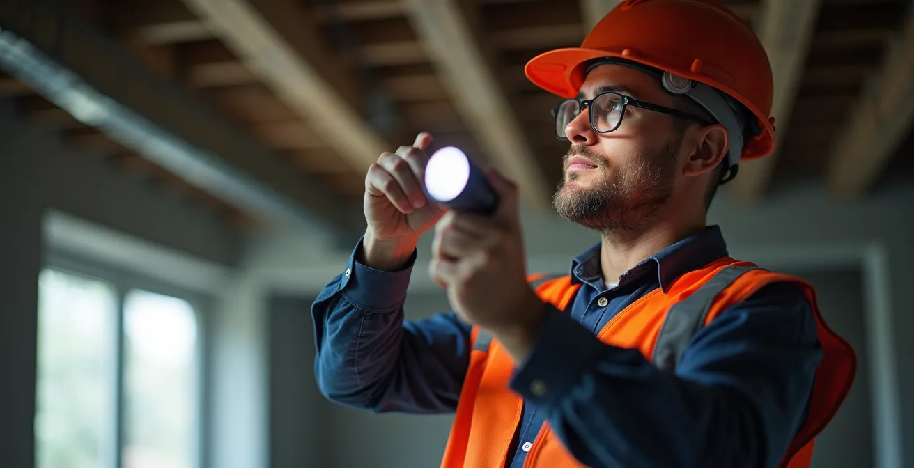 Expert en bâtiment inspectant une maison pour un sinistre dommage ouvrage