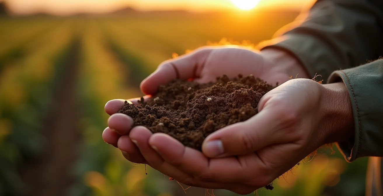 Expert analysant la qualité d'un terrain agricole avec outils de mesure