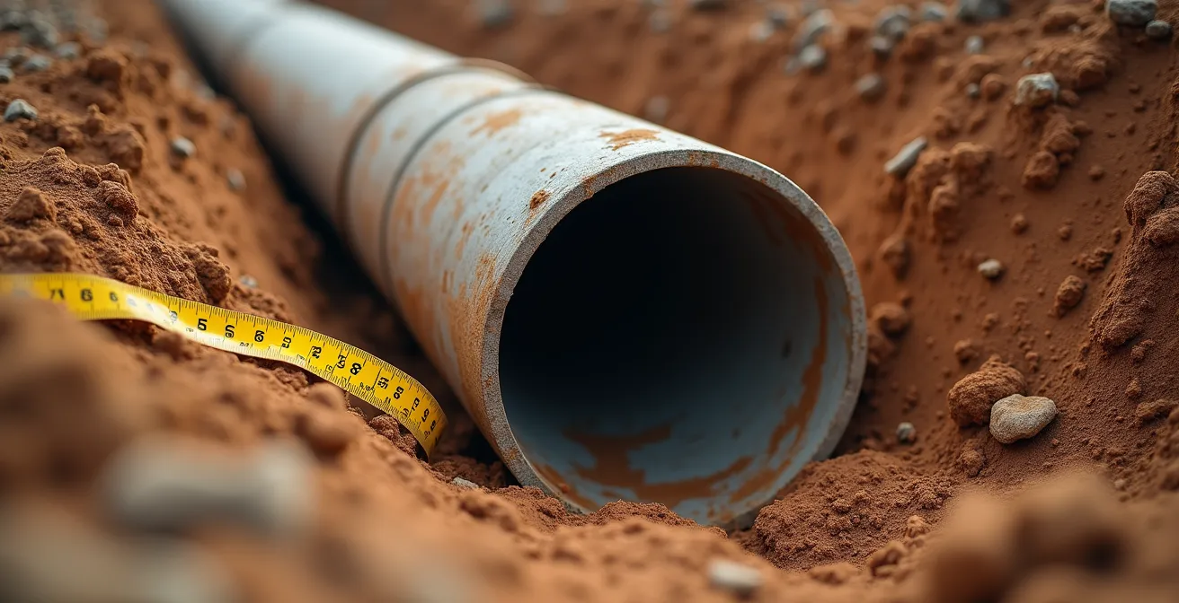 Coupe transversale d'un terrain montrant une canalisation publique souterraine et ses zones de servitude