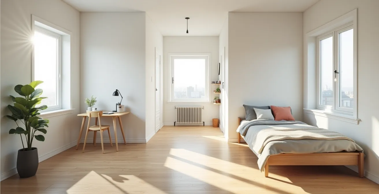 Vue en coupe d'un appartement montrant la transformation d'un T2 en T3