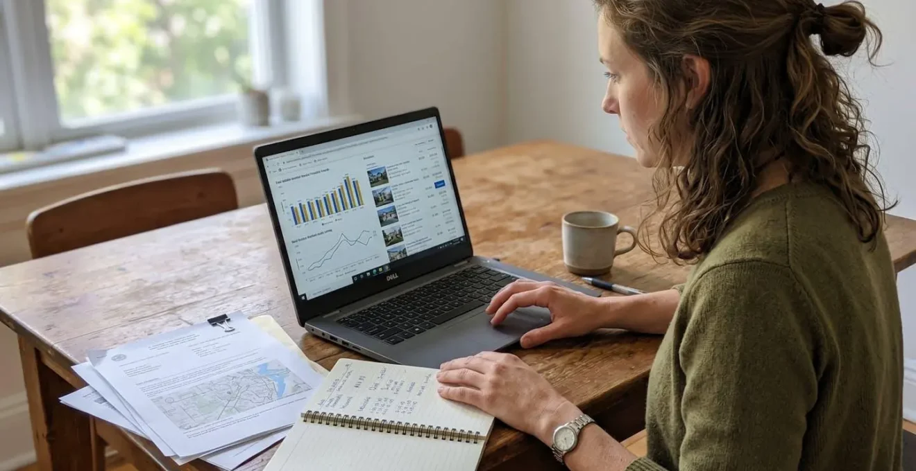 Personne consultant des graphiques de prix immobiliers sur une tablette
